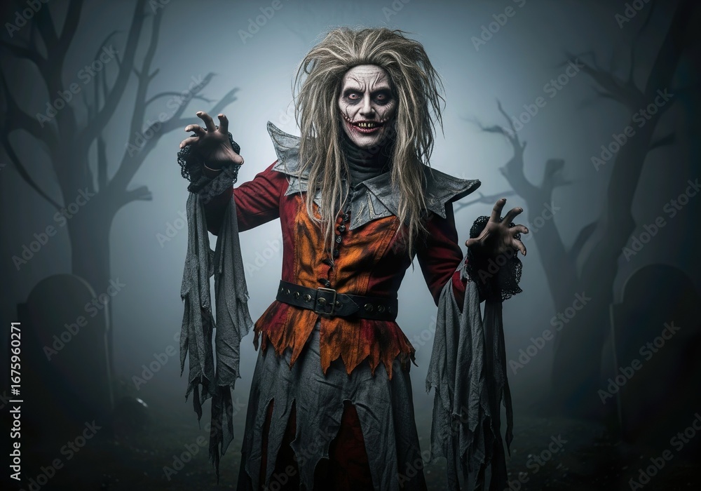 Obraz premium Horrifying Hooded Demon with Scythe in a Moonlit Graveyard