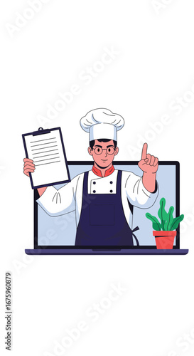 Professional chef demonstrates culinary skills and shares recipes through online cooking classes and video tutorials