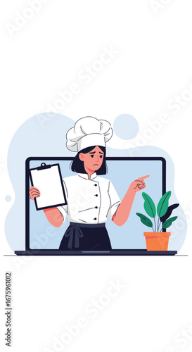 Chef teaches online cooking class demonstrating recipe preparation and culinary techniques