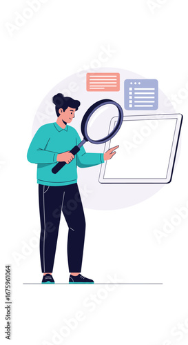 Thoroughly examining a document with a magnifying glass for detailed analysis and information gathering
