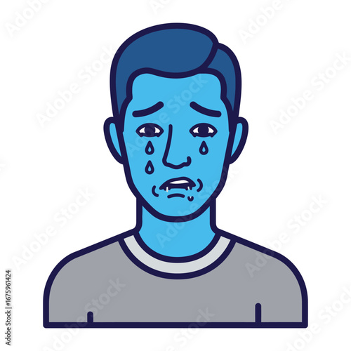 Emotional distress: A poignant illustration of a person's face, with blue tone depicting sorrow, fear, anguish and tears. A visual embodiment of inner turmoil.