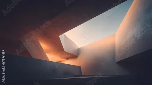 Obraz Intricate interplay of light and shadow within an abstract architectural structure.
