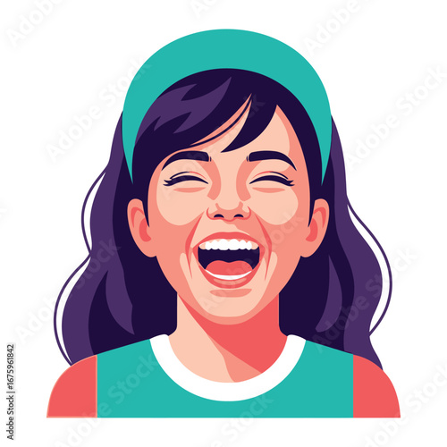 Joyful Laughing Girl: A vibrant illustration of a smiling woman, her face alight with pure joy, radiating positivity and cheerfulness.