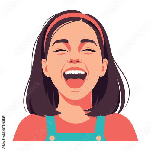 Joyful Expression: An illustration capturing a young woman's infectious laughter and genuine delight. Emphasizing pure joy and carefree moments.