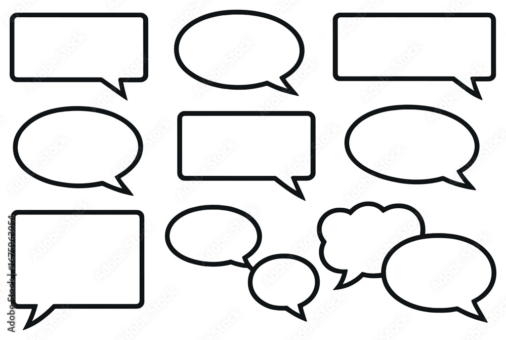Fototapeta premium Speech bubbles linear icon set. featuring various chat, talk, and communication symbols