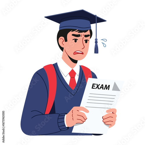 Examination Anxiety: A nervous graduate student, overwhelmed by a challenging exam, expresses the weight of pressure. capturing a pivotal moment in academic life.