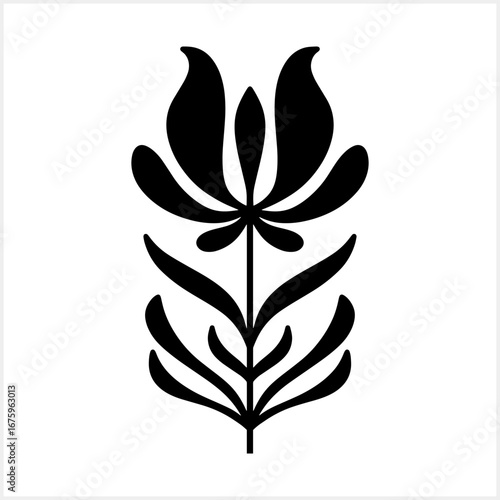 Stencil abstract flower with leaves icon isolated Cartoon clipart Vector stock illustration