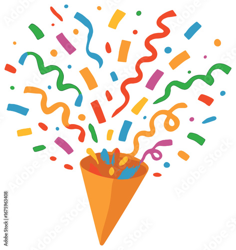 Celebration 3d icon set. featuring confetti popper, ribbons, and colorful shapes