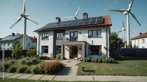 Wallpaper Mural Sustainable Home Design Eco-Friendly House with Solar Panels and Wind Turbines Torontodigital.ca