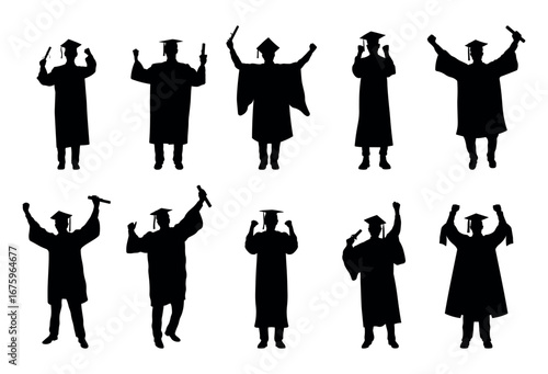 Wallpaper Mural Silhouette Collection of Male Graduates Raising Hands in Celebration Torontodigital.ca
