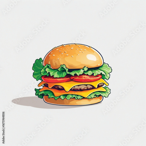 delicious cartoon double cheeseburger fast food icon