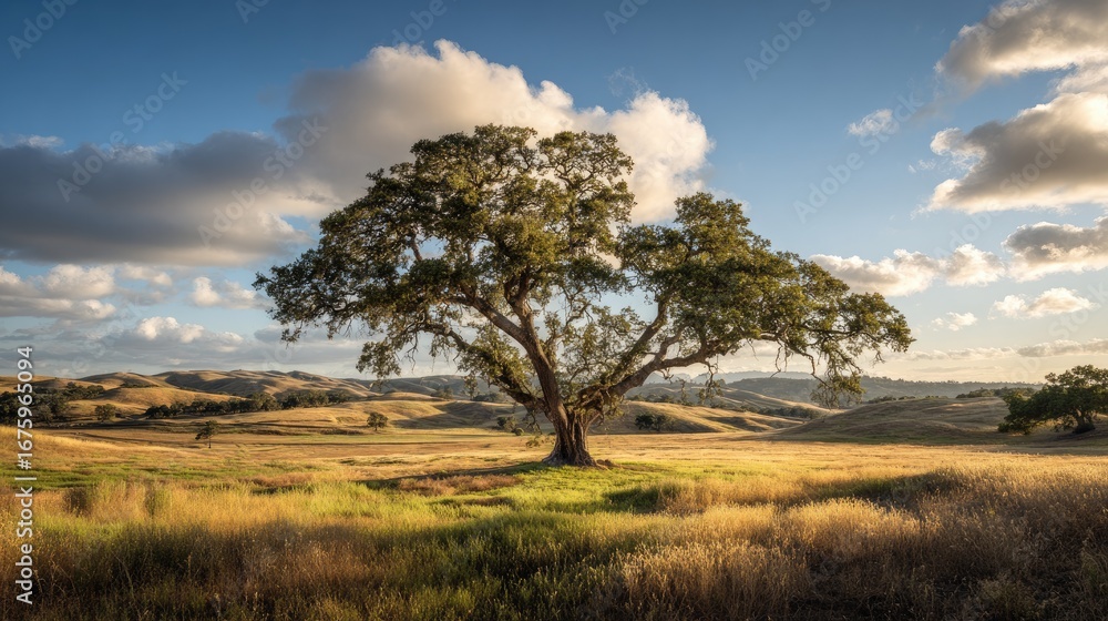 Obraz premium Solitary oak in golden field