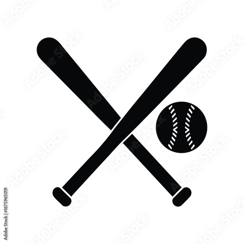A vector illustration shows baseball equipment with a red ball, a wooden bat, and a white glove isolated on a game field