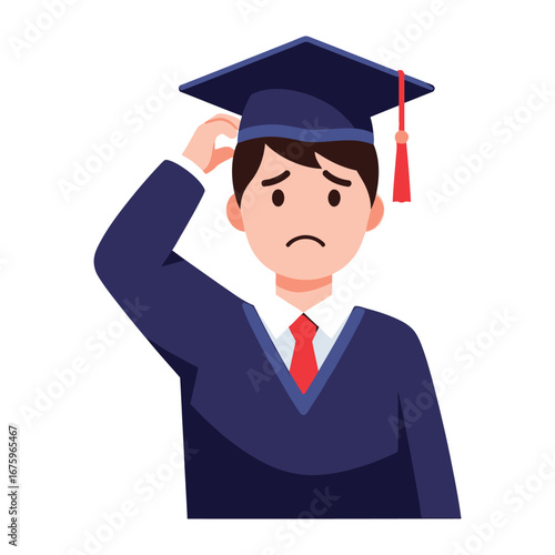 Confused Graduate Contemplating the Future: A student clad in a graduation gown and cap is depicted, pondering the path ahead.