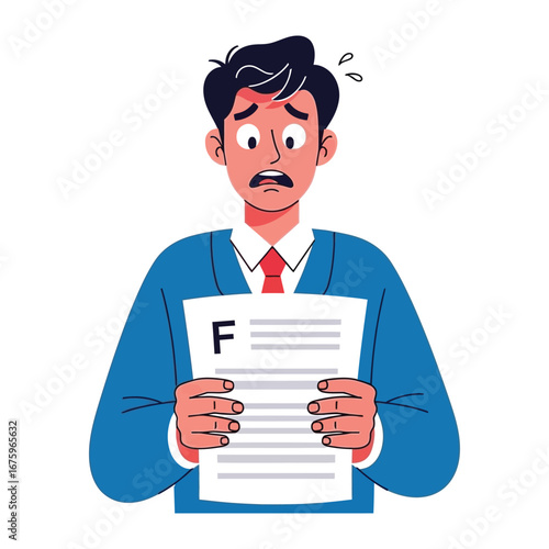 Exam Result Regret: A student's stunned reaction to a failing grade on an exam, conveying the weight of disappointment and the sting of failure.