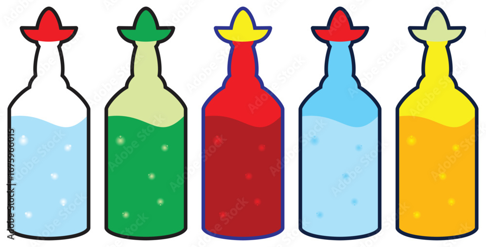 Fototapeta premium Colorful decorative glass bottles with liquid.