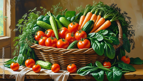 A variety of fresh vegetables from farmers are found in the packaging box: red tomatoes, white cabbage, carrots, chilies, spinach, and bell peppers.