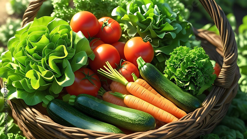 Fresh vegetables in a brown wicker basket