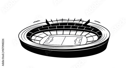Black and White Illustration of a Football Stadium.