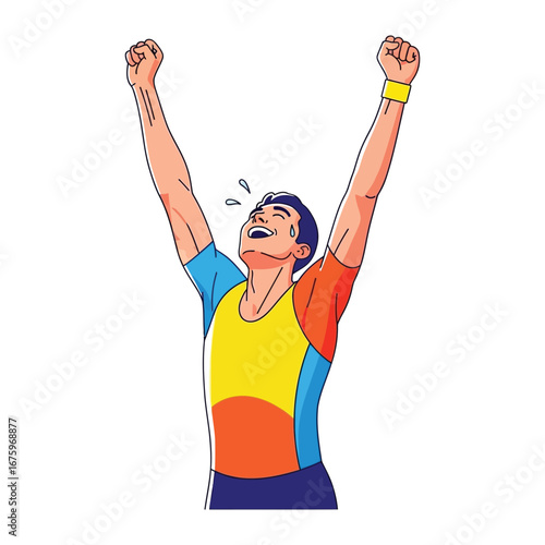 Victory's Embrace: A vibrant illustration showcases a triumphant athlete exuding energy and the sheer exhilaration of a hard-won victory. 