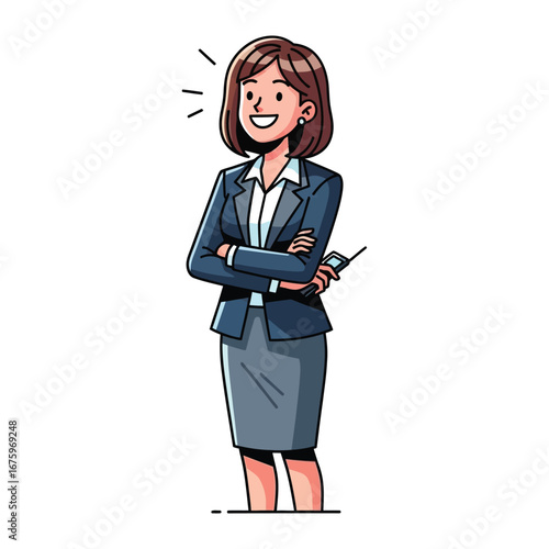 Confident Businesswoman: An illustration of a poised businesswoman, radiating confidence, embodying the essence of a modern professional. Her dynamic pose conveys authority and approachability.
