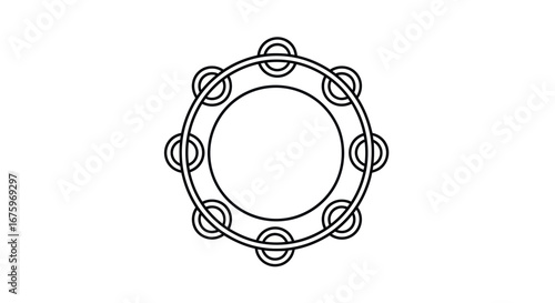Simple Outline Drawing of a Tambourine Musical Instrument.