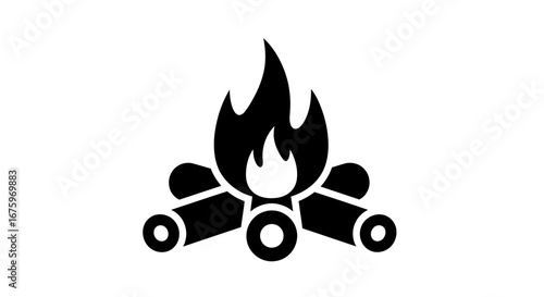 Stylized Black Icon of a Campfire with Burning Logs.