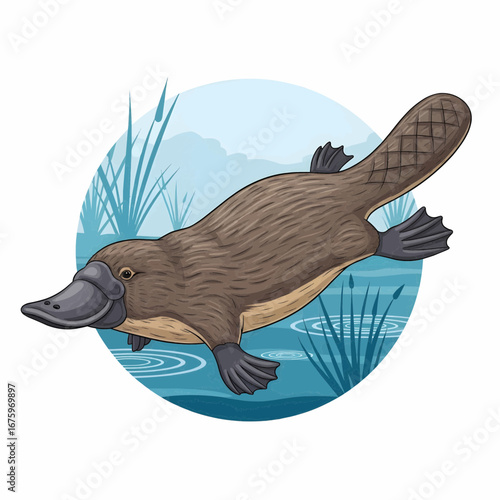 Platypus Vector Illustration with River Habitat