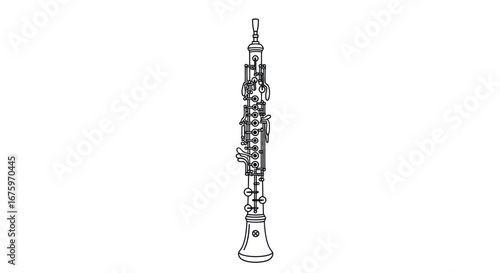 Detailed Line Art Illustration of an Oboe Musical Instrument.