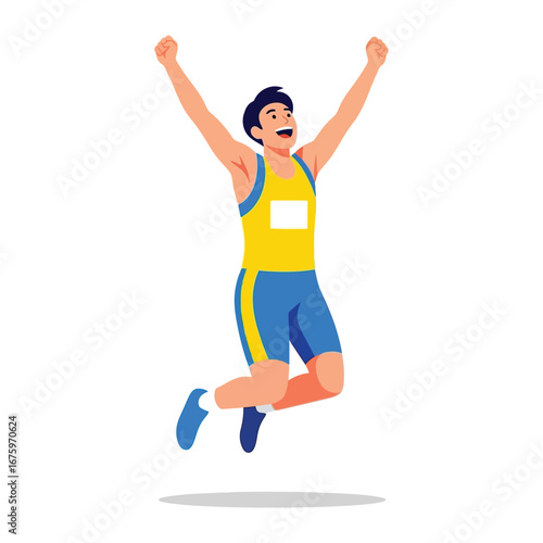 Victory Leap: Capturing the essence of athletic prowess, a triumphant athlete celebrates a hard-earned victory with an exultant leap, embodying the spirit of competition.