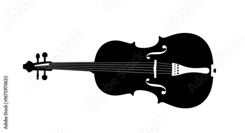 Black silhouette of a cello, a stringed musical instrument.