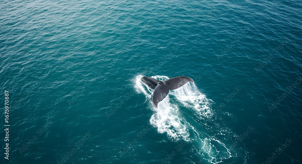 Naklejka premium Humpback Whale Diving in the Ocean