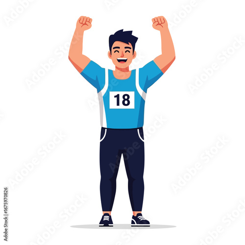 Victory Pose: A triumphant athlete, radiating with elation and the sweet taste of success, pumps his fists in the air in a moment of pure jubilation. Capturing the essence of triumph.