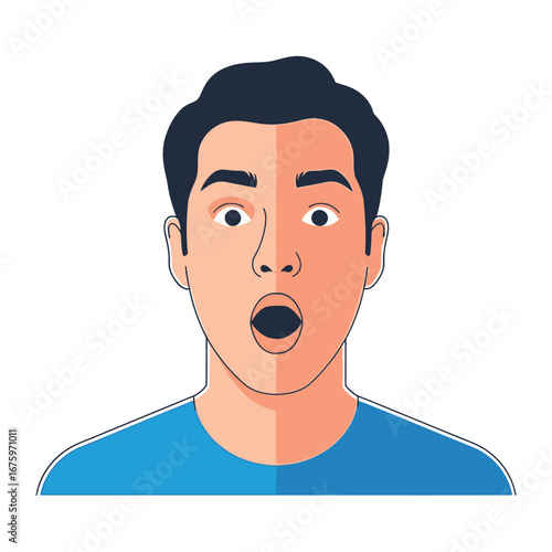 Captivated Surprise: An illustration of a man who is full of surprised emotion. His open mouth and wide eyes convey a deep sense of wonder, amazement, or shock.