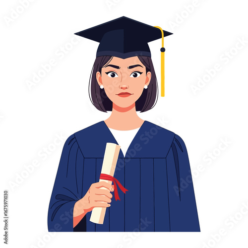 Student's Triumph: A confident graduate in academic regalia, clutching their diploma, stands as a symbol of knowledge and achievement. representing dedication and success.