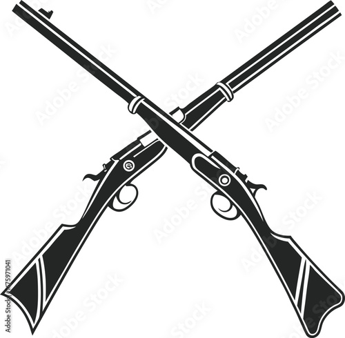 Crossed Winchester Rifles Silhouette Icon Vintage Firearm Weapon Symbol, Hunting and Western Vector Illustration Design