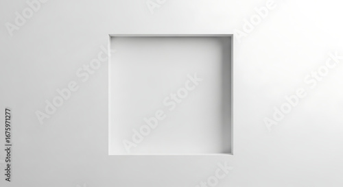 Minimalist Rectangular White Niche in a Clean White Wall, Showcasing Architectural Design with Subtle Light and Shadow for an Elegant, Modern Aesthetic