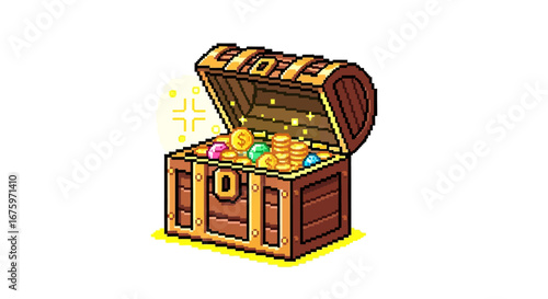 Pixel Art Treasure Chest A Glittering Hoard of Gold and Jewels