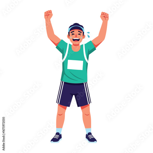 Victory's Embrace: A jubilant athlete celebrates triumph, his arms raised high, showcasing the sheer exhilaration of achievement.