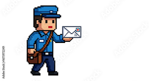 Pixel Art Postman Delivering Heart Envelope