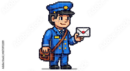 Pixel Art Postman Delivering Heart Envelope