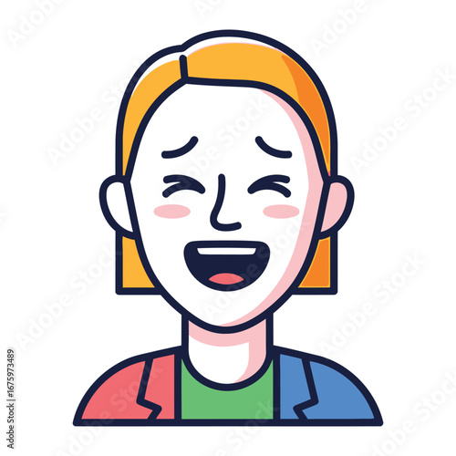 Delighted Woman Portrait: This image portrays a joyful cartoon woman in a close-up view. The illustration expresses happiness.