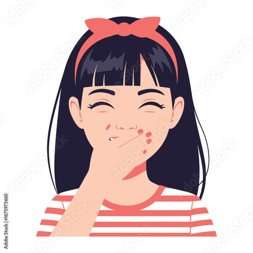 Child's reaction: A cute cartoon illustration showing a young girl reacting to something on her face