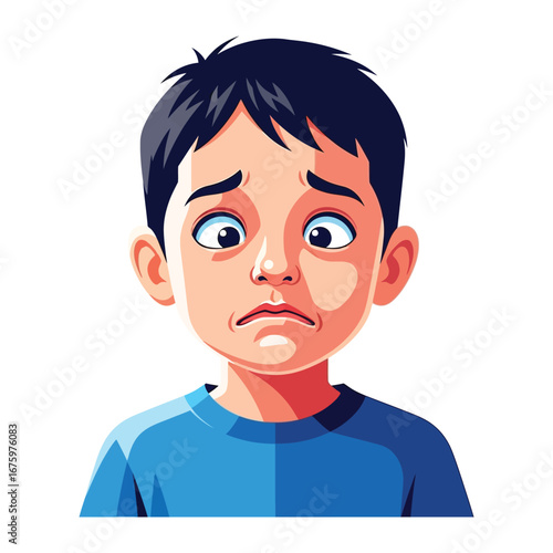 Sad Boy Illustration: A young boy with a worried expression, his downturned eyes and downturned mouth conveying sadness and concern.
