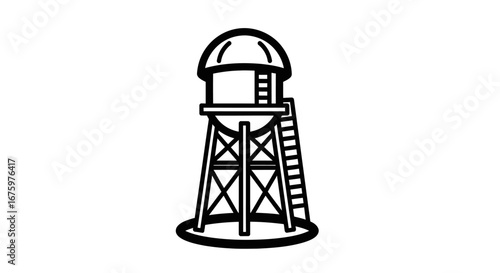 Classic Black and White Water Tower Illustration.