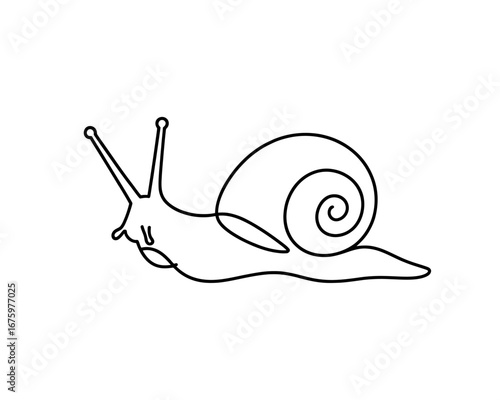 Minimalist Snail Illustration with Simple Black Outline on White Background Cute and Clean Design for Childrens Books and Nature Projects