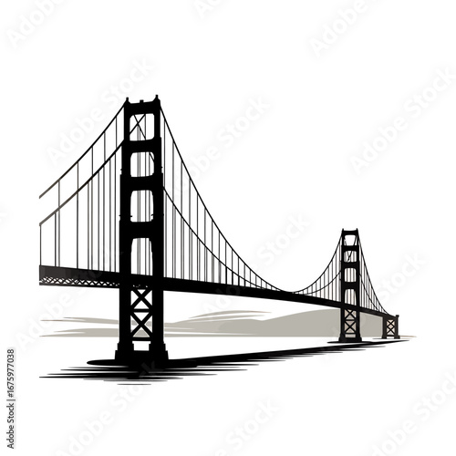 Golden Gate Bridge Silhouette against White Background San Francisco Landmark California Illustration Symbol Graphic Design and Travel Destination Icon