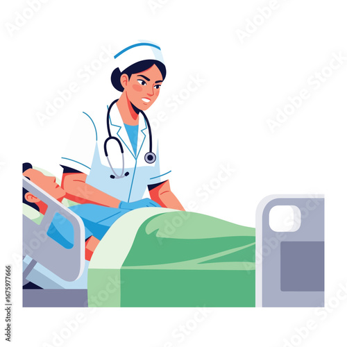 Patient Care and Medical Professionalism: A dedicated nurse, equipped with a stethoscope, provides attentive care to a patient in a medical facility, showcasing commitment and comfort in healthcare.