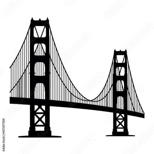 Golden Gate Bridge Silhouette Black and White San Francisco Landmark Iconic Structure Design Minimalist Illustration Background Famous Travel Destination