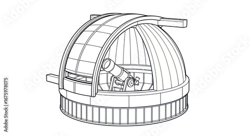 Astronomical Observatory Dome with Telescope Aperture.